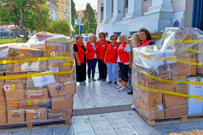 Αποστολή ανθρωπιστικής βοήθειας 35 τόνων για τους πλημμυροπαθείς της Θεσσαλίας, από το Περιφερειακό Τμήμα Μυτιλήνης του Ελληνικού Ερυθρού Σταυρού